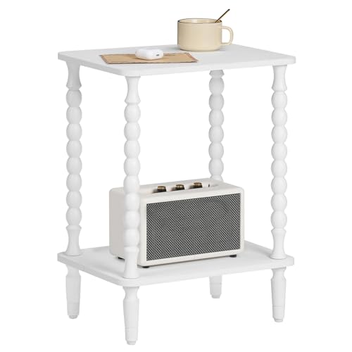 Image of HOOBRO End Table, 2-Tier Small Side Table with Spindle Legs, Nightstand with Storage Shelves, Sofa Side Table, for Small Space, Living Room, Bedroom, White WT189BZ01