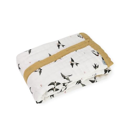 Image of Little Unicorn 100% Certified Organic Newborn Receiving Quilt | Ultra- Soft, Multi-Layered Muslin Fabric | Gift for Newborns & on-The-go (Swallows)