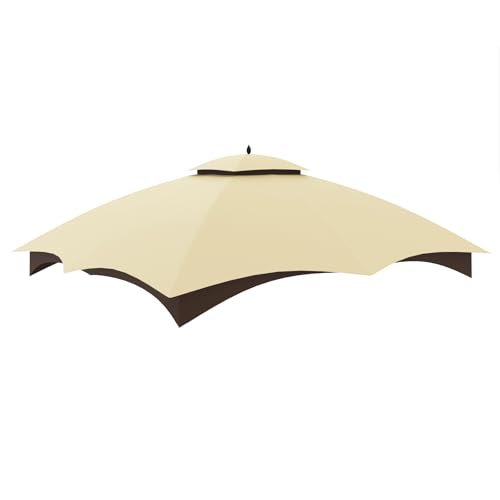 Tanxianzhe Replacement Canopy Top Double Tiered Canopy Cover Roof with Air Vent ONLY FIT for Lowe's Allen Roth 10'x12’ Gazebo #GF-12S004B-1 (Beige)