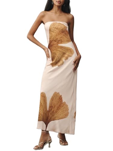 Image of Women Y2k Strapless Maxi Dress Floral Print Tube Long Dress Boho Beach Sundress Going Out Streetwear