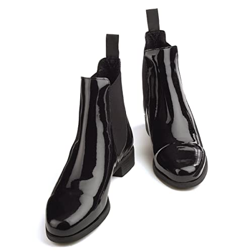 Ovation Women's Equestrian Leather Classic Style Ankle Low Heel Slip On Finalist Elastic Side Patent Jod Boots, Black, 8.5