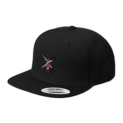 Speedy Pros Barber Pole Scissors Embroidered Flat Visor Snapback Hat Black