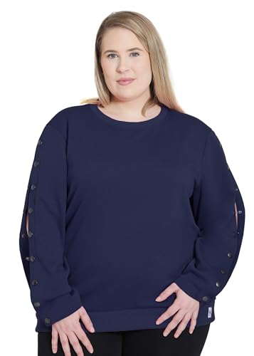 Plus Size Long Sleeve Dialysis Shirts Women's Easy Arm Port Access Best Dialysis Patient Gift (US, Alpha, 2X, Plus, Regular, Navy)
