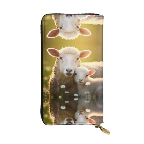 Leather Wallet 7.48 x 4.13 in - Stylish and Durable Wallet for Women with Multiple Compartments and Zipper Design cute sheep with mother Pattern