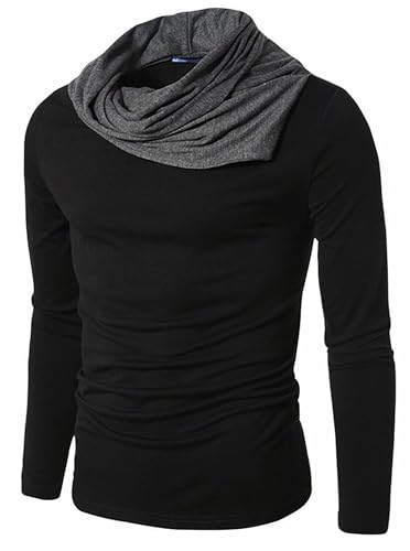 Image of LEOTUDE Regular Fit Full Sleeve Men's Cotton Blend Muffler Neck T-Shirt (Color Black)