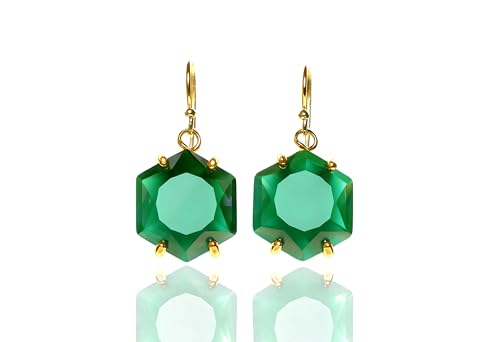 Boucles d'oreilles pendantes onyx hexagonal fait main extra long bijoux soirée