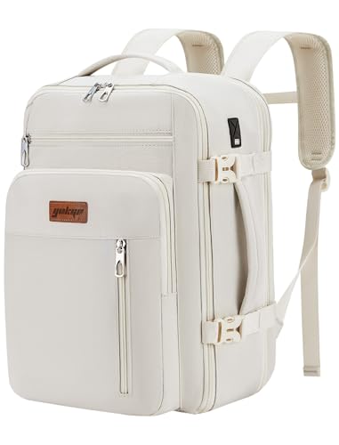 YOKGO Mochila Viaje Cabina Avion 40x30X20 Expandible 40x30x25,Mochila de Viaje, Equipaje de Mano 24 a 30L Apta Ryanair, Vueling, Wizz Air,Impermeable,Portátil 15.6" Bolsa,Hombre Mujer Blanco