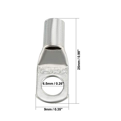 Uxcell Copper Wire Lugs,10Awg Sc10-6,Bolt Hole,Battery Cable Ends Eyelets Crimp Tubular Ring Terminals Connectors Silver Tone 20Pcs #TOP1