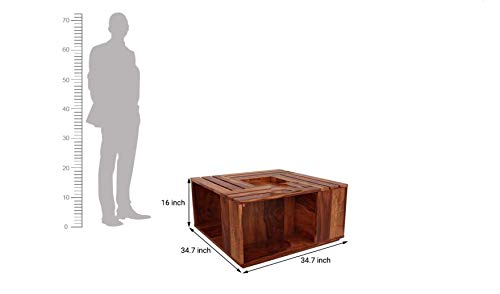 Image of Krishna Wood Decor Solid Sheesham Wood Coffee Table for Living Room | Center Table with Open Storage | Wooden Square Coffee Table | Modern Tea Table for Home & Office | Honey Finish