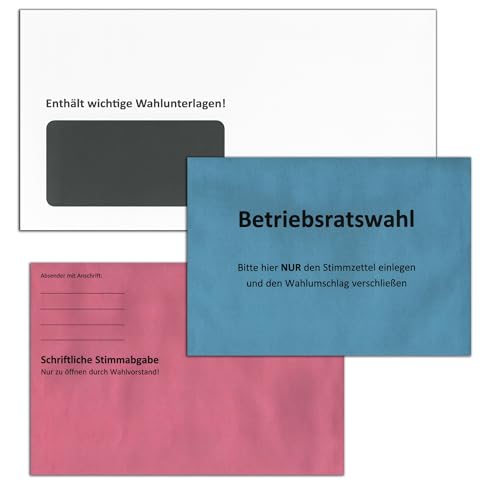 Betriebsratswahl Briefwahl Kombipaket – weiße Kompaktumschläge, Stimmzettelumschläge C6 + Rückumschläge B6 – gesetzeskonform (C6 Blau + B6 Rot – Betriebsratswahl, 50 Stück)