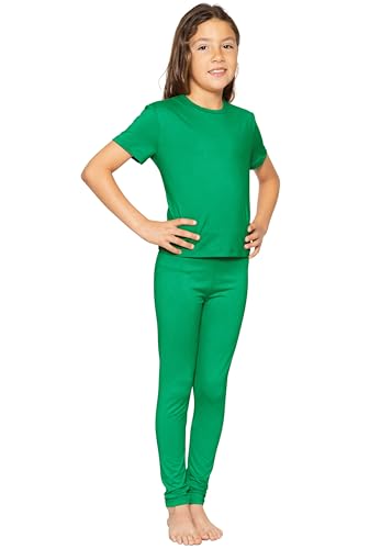 Image of STRETCH IS COMFORT Girls 2 Piece Hoodie Short Sleeve Long Sleeve Crew Neck Top and Leggings Set Kids Thermals Underwear Set