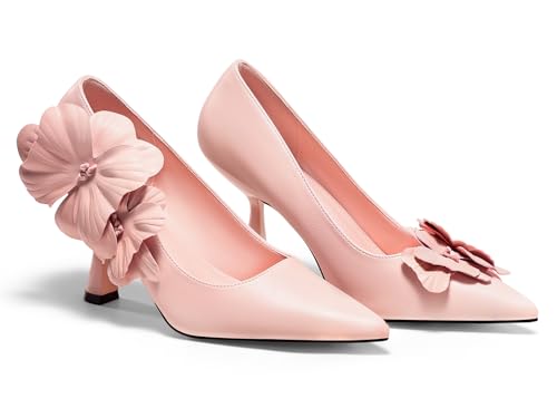 Coutgo Womens Stiletto High Heels Flower Dress Shoes Closed Pointed Toe Slip on Wedding Party Formal Pumps