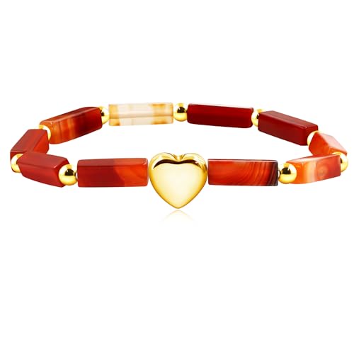 Image of Cuboid Love Elastic Bracelet, Crystal Energy Stone Anxiety Relief Yoga Jewelry for Women Male (Heart-shaped Charm Can Be Customized Name)