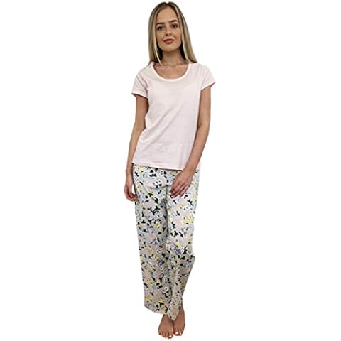 Ladies Pure Cotton Shirt Sleeve PJ's Floral Print Pyjama Set Cover