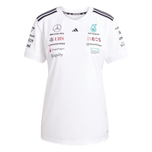 Image of adidas Women's Mercedes - AMG Petronas Formula ONE Team Driver Jersey White Women, White/Black, L