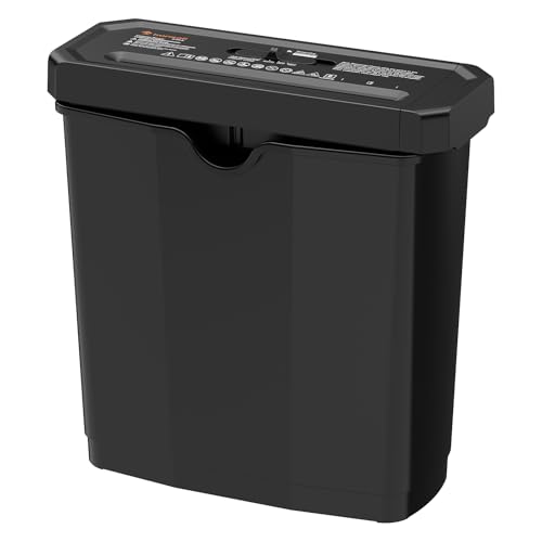 Bonsaii Destructora de Papel de 6 Hojas con Corte en Tiras para Oficina en casa, con función de triturar tarjetas de crédito, adecuada para cestos de basura de 315 a 395 mm, con Papelera de 7L, S125-B