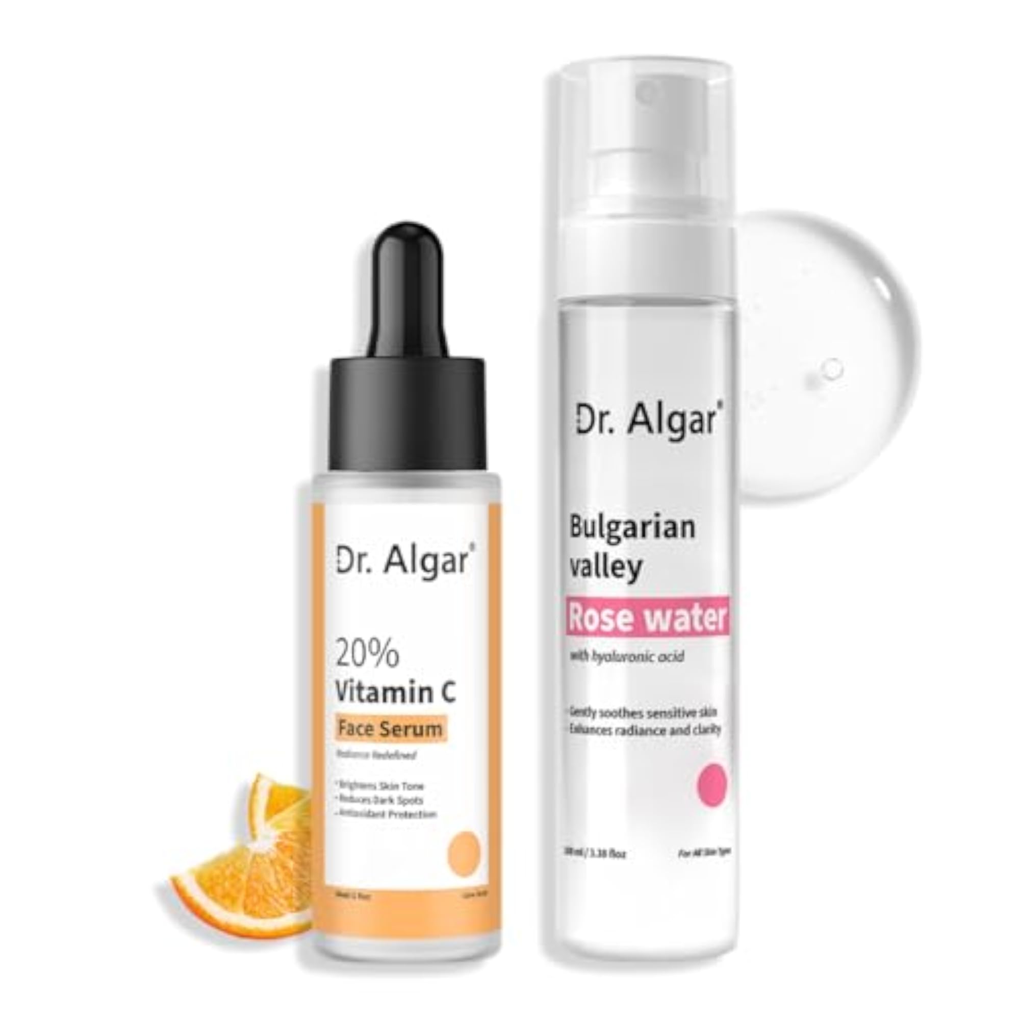 Vitamin C and Rose Water Skin Care Combo, Face Serum and Hydration Set