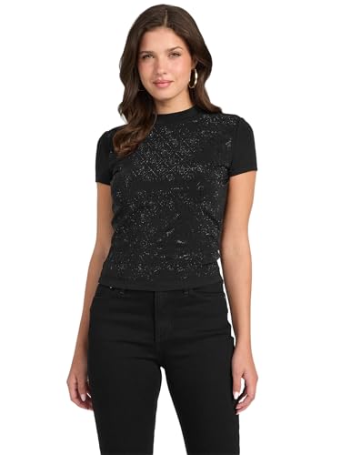 Maglia Jersey Tee, Manica Corta, Collo Alto Collo Lupetto, Lunghezza Corta, Slim Fit, All Over Quatro G Logo Strass Decorazione.