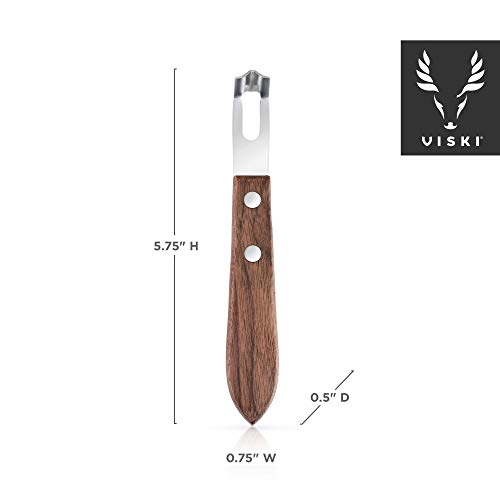Image of Viski Channel Knife, Citrus Zester and Orange Peeler Tool, Walnut Wood and Stainless Steel Bar Tool for Cocktail Garnishes, Perfect for Home Bars, Craft Cocktails and Bartender Gifts, Set of 1