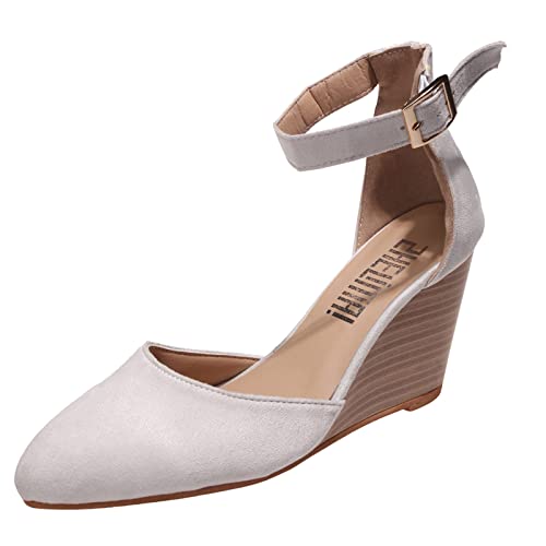 Sandalias de mujer con punta cerrada de gamuza sólida con tacón de cuña en punta y hebilla inferior gruesa Sandalias Doradas Chanclas Mujer Playa Cuña