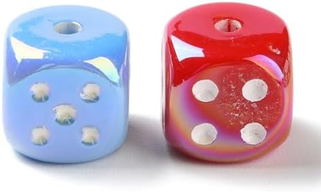 Ornazy 200Pcs 3D Colorful Acrylic Dice Spacer Beads with Hole 14mm UV Plating Square Dice Beads for Jewelry Making Keychain Crafts Decoration image 5