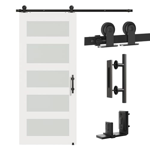 WINOVERCO Barn Door Hardware kit 6FT(Whole Set Include Sliding Barn Door Track Kit & Barn Door Handle & Floor Guide) for Single Door-Heavy Duty