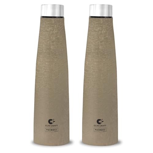 Image of Clay Craft VACBOTT Chariot Single Walled Non Insulated Water Bottle-900ML, 2-Piece(Beige) Leak Proof | Easy Grip |Easy To Carry| Gym Bottle | Home | Kitchen | Hiking | Treking Bottle | Travel Bottle