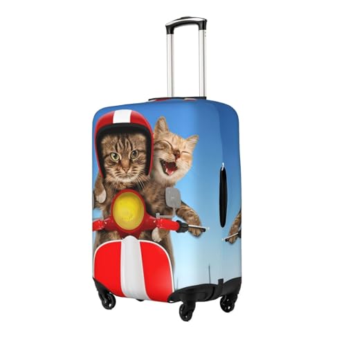 Funny Cats Driving Moped Travel Luggage Cover Fits 18-32 Inch Luggage, Elastic Suitcase Cover Protector with Concealed Zipper for Wheeled Suitcase Tsa Approved2
