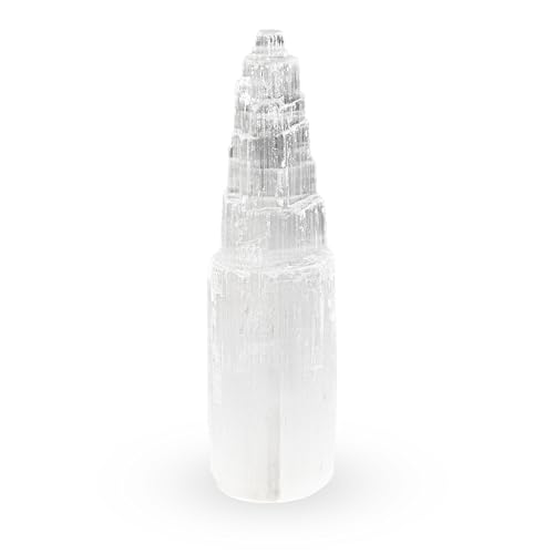 NKlaus Torre de Energía de Selenita 20 cm – Columna de piedra curativa hecha a mano para meditación, reiki y protección – Ideal para armonización de espacios y limpieza espiritual