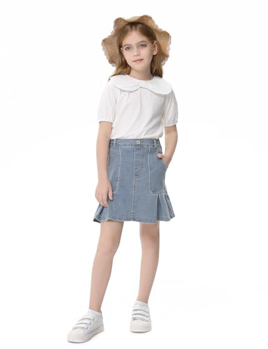 Image of 2026 Girl's Denim Skirts Elastic Waist Pleated Toddler Girls Jean Skirt Size 3-12