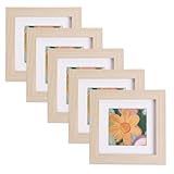 4x4 Photo Frames, 5 Pack Square Picture Frames, 10.2x10.2cm Small Photo Frame, Wooden Picture Frames with Double Mounts and Acrylic Glass for Wall Mount & Desk Stand (Brown)