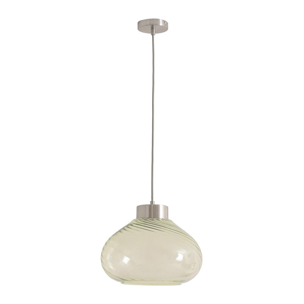ValueLights | Corinne Twill Green Glass Brushed Chrome Capped Ceiling Pendant Light with Bulb | Includes Full Wired Fitting