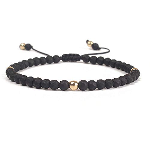 Bracelet en agate noire mate 4mm ajustable pour femme