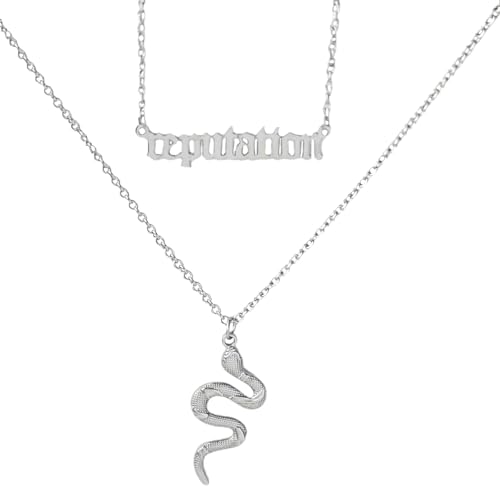 Kprusoian Vintage Layered Reputation Snake Necklace Personality Gothic Punk Animal Necklace for Women Music Lover (Silver-Tone)