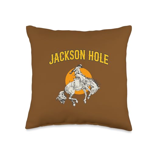 Rodeo Cowboy Riding A Bucking Horse Jackson Hole Wyoming Throw Pillow