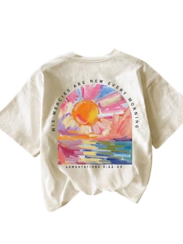 Image of RoseSeek Women's Graphic Letter Tee Crew Neck Trendy Summer Vintage T Shirt