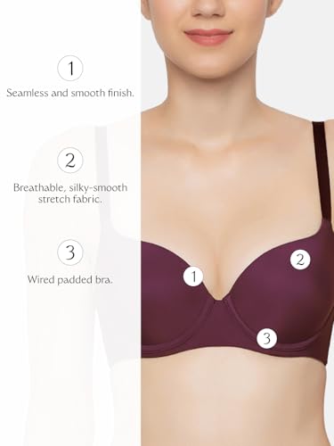 Image of Triumph T-Shirt Bra For Women Wired Padded Body Make-Up Series Seamless Everyday Lingerie Lycra Xtra Fine Breathable Fabric Second-Skin Smooth 3 /4 Cup Support Invisible Underwire Pack Of 1