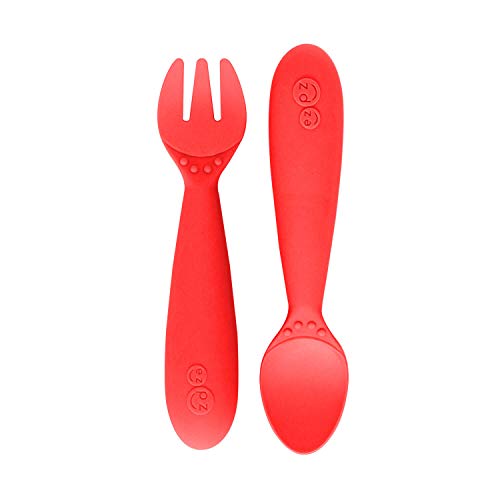 Ezpz Mini Utensils (Fork & Spoon In Coral) - 100% Bpa Free Fork And Spoon For Toddlers First Foods + Self-Feeding - Designed By A Pediatric Feeding Specialist - 12 Months+ #TOP4
