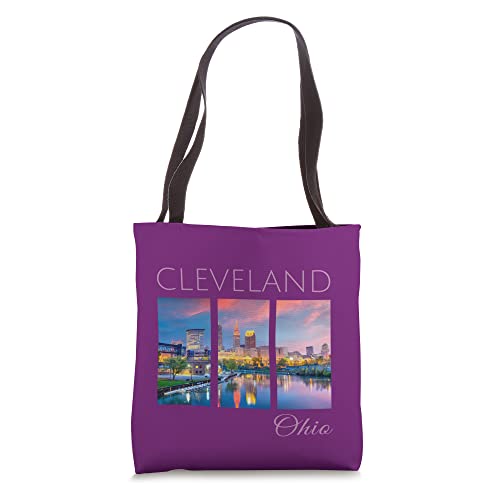 Bolso tipo tote Cleveland Sunset CLE The Land con diseño del skyline del centro de Cleveland, Ohio miniatura 1
