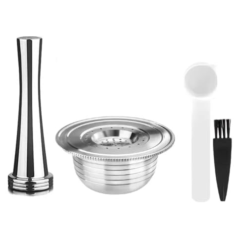 i Cafilas Espresso Capsule Caffè Compatibili, Capsula ricaricabile,riutilizzabili Filtro in Acciaio Inox,Coffee Capsule +Cucchiaio + Spazzola (1 Capsule +Cucchiaio + Spazzola+Martello)