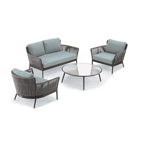 Image of Amazon Brand - Solimo Avento Outdoor 4 Seater Sofa Set | Balcony Sofa | Patio Furniture Sets | Conversation Sets | Braid & Rope (Grey)
