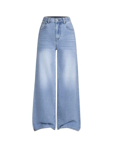SHENHE Girl's Wide Leg Jeans High Waisted Color Block Loose Jeans Denim Pants