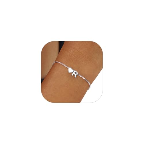 ChicSilver Sterling Silver Initial Bracelet Letters Personalized Heart Bracelet Hypoallergenic Dainty Bracelets for Women 01.R