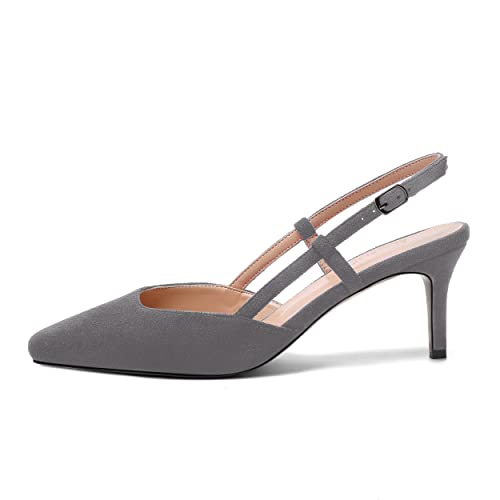 AMBELIGHT Womens Cute Office Square Toe Slingback Slip On Suede Kitten High Heel Pumps Shoes 2.5 Inch2