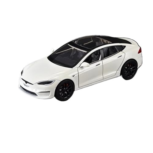 Voiture miniature Tesla Model S 1:24 en métal blanc avec effets sonores et lumineux pour collection