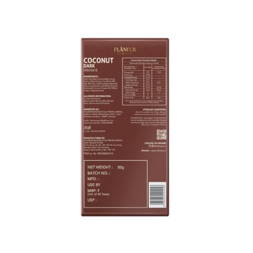 Image of Flaneur Coconut Dark Chocolate Bar, 50 gm | Rich Dark Chocolate Filled with Fresh Dessicated Cococonut | Perfect for Gifting, Dessert & Everyday Indulgence by Haldiram