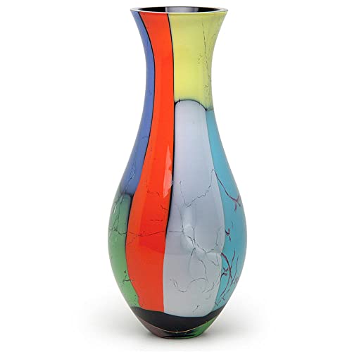 Cá d'Oro Glasvase, 34 cm, hoch, farbige Splitter, mundgeblasen im Murano-Stil, Kunstglas Cover