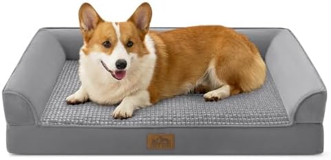 COZY KISS Orthopädisches Hundebett Waschbar für Große Hunde, 91x68 cm Grau | Rutschfestes, Weiches U-förmiges Hundebett, Wasserdichter Abnehmbarer Bezug, Tragbares Haustiersofa, 91