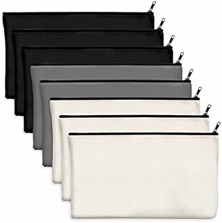 15 Pack Blank Cotton Canvas DIY Craft Zipper Bags Pouches Pencil Case for Makeup Cosmetic Toiletry Stationary Storage(Black + Grey + White)