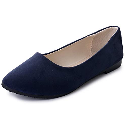 LUXINYU Women Ballet Flats Classy Pointy Toe Casual Slip-on Comfort Walking Flats Shoes Blue 8.5